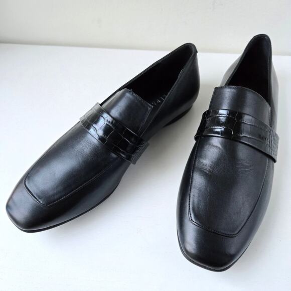 Freda Salvador NEW Croc Embossed Black Patent Leather Loafers Flats Women Size 6 - Picture 2 of 11